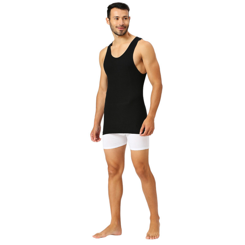 BYC MEN'S LONG LENGTH COTTON VEST - BLACK