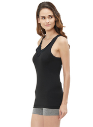 BYC Sleeveless Cotton V-Neck Vest for Women, Black, Double Extra Large