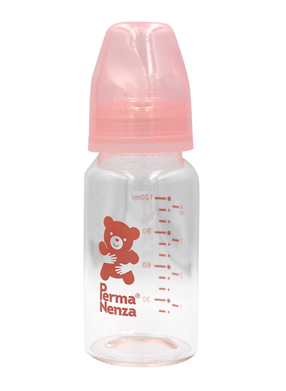 Permanenza Standard Neck Glass Feeding Bottle, 120ml, Pink