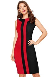 Casual Sleeveless Straight Cut Dress, Large, Red/Black
