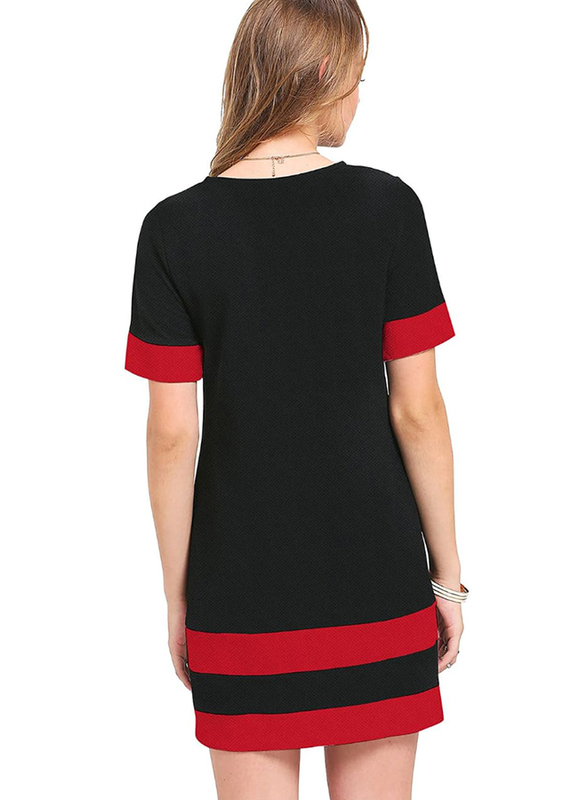 Half Sleeve T-Shirt Dress for Women, Extra Large, Black/Red