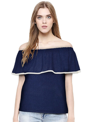 Casual Off Shoulder Solid Color Top for Women, Medium, Blue