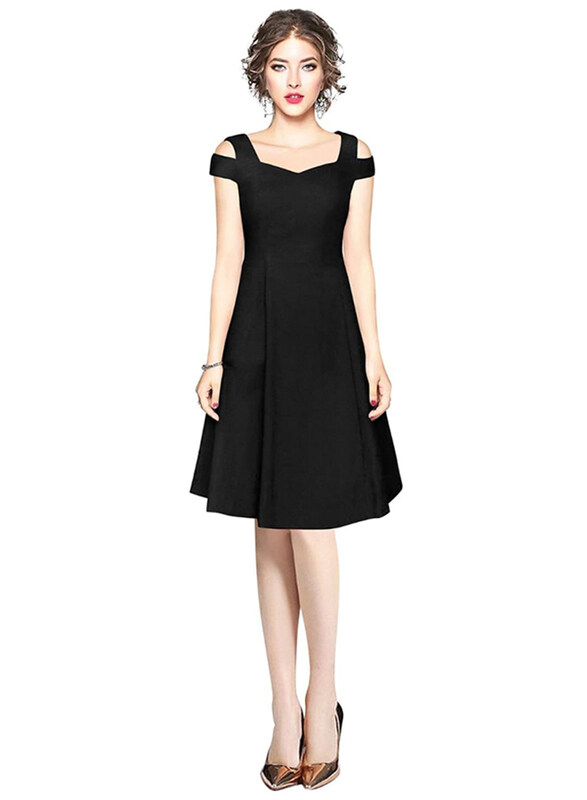 

Unbranded Fit & Flare Solid Color Dress for Women, Extra-Large, Black