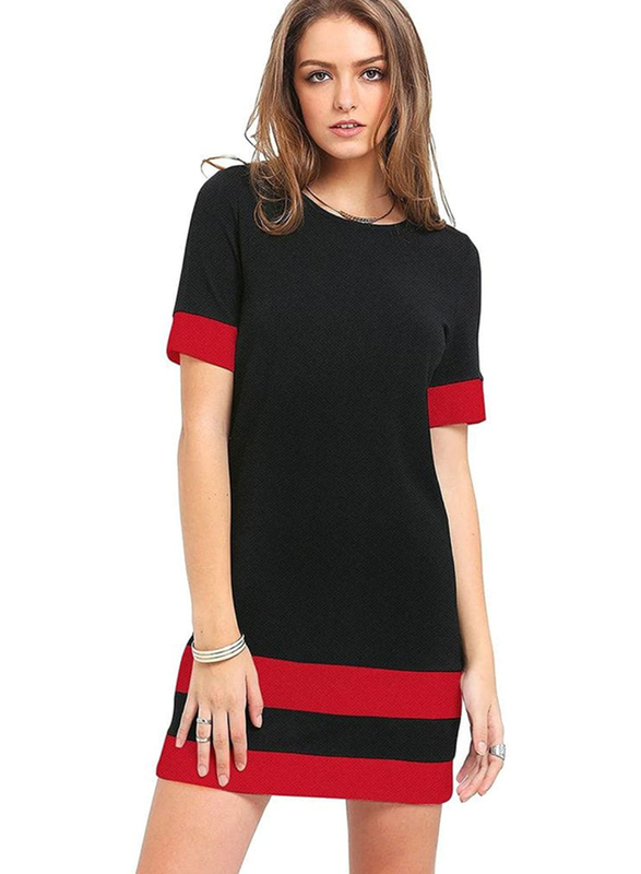 Half Sleeve T-Shirt Dress for Women, Extra Large, Black/Red