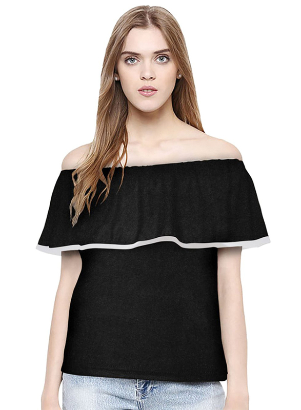 Casual Off Shoulder Solid Color Top for Women, Medium, Black