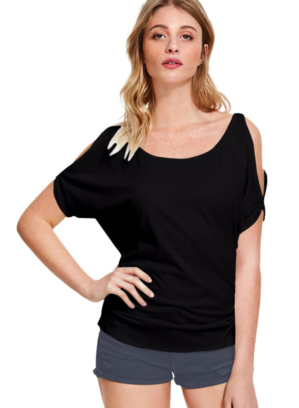 

Unbranded Cold Shoulder Short Sleeve Solid Color Top for Women, Medium, Black