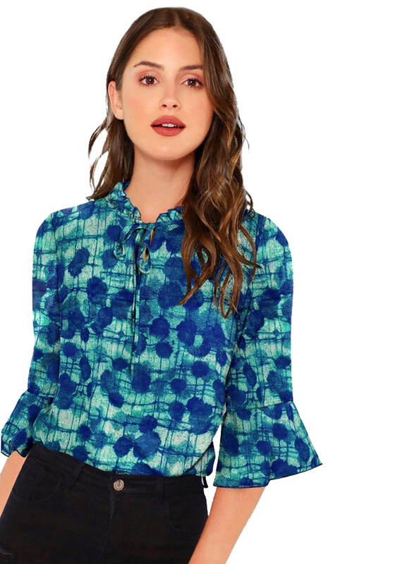

Unbranded Multicolored Bell Sleeves Top for Women, Medium, Blue