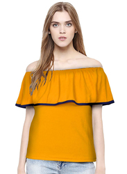 Casual Off Shoulder Solid Color Top for Women, Medium, Yellow