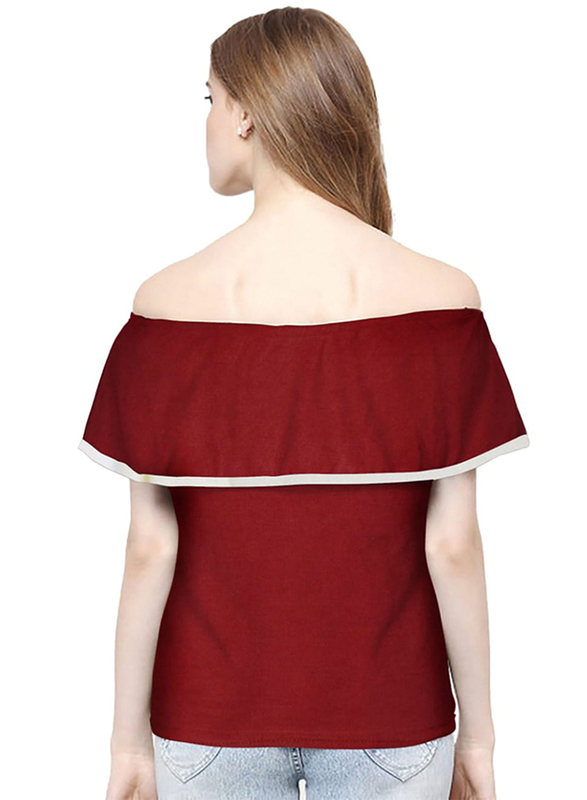 Casual Off Shoulder Solid Color Top for Women, Medium, Maroon