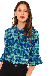 Multicolored Bell Sleeves Top for Women, Extra Large, Blue