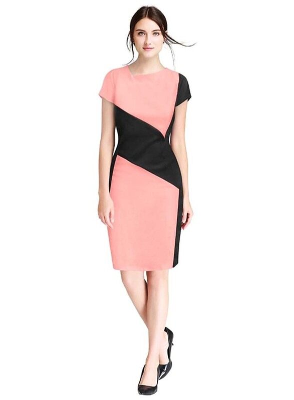 

Unbranded Women's Knee Length Bodycon Dress, Extra Large, Peach/Black