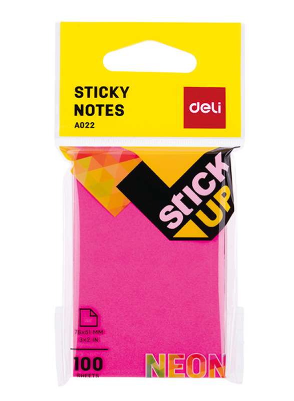 Deli A022 Sticky Notes, 76 x 51mm, 100 Sheets, Neon