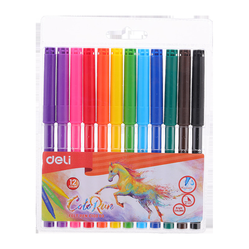 Deli 12-Piece ColoRun Felt Pen Set, C100 03, Multicolor