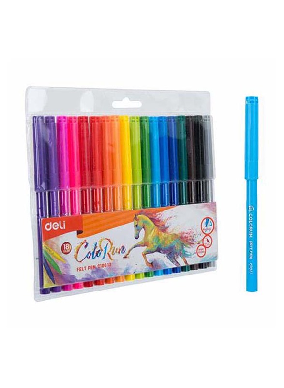 Deli 18-Piece ColoRun Felt Pen Set, C100 13, Multicolor