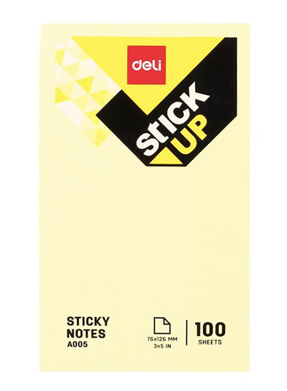 Deli A005 Sticky Notes, 12.8 x 7.6cm, Yellow
