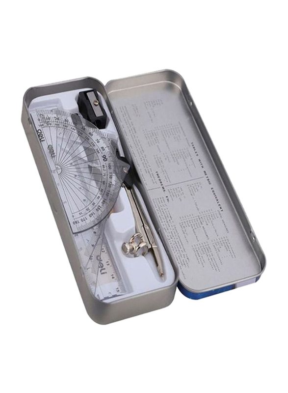 Deli 8-Piece Compass Drafting Set, Clear/Silver/Blue