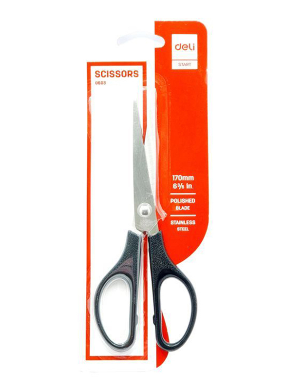 Deli 6.75-inch Stainless Steel Scissors, 0603, Black