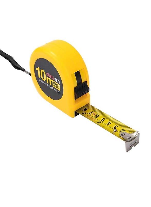 Deli Pocket Ruler Measuring Tape, 10 Meter x 25mm, 8210, Black/Yellow