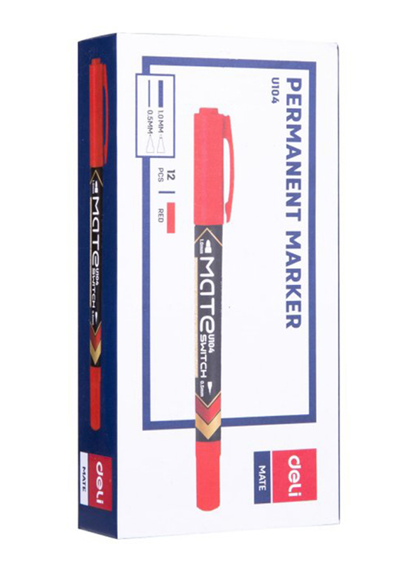 Deli 12-Piece Mate Switch Twin Marker Pen Set, U10440, Red