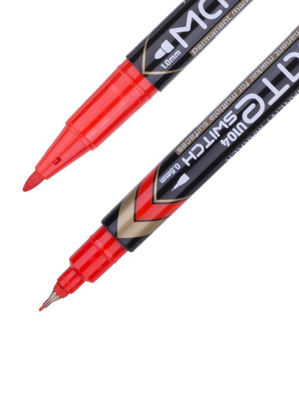 Deli 12-Piece Mate Switch Twin Marker Pen Set, U10440, Red