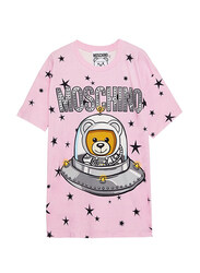 Moschino UFO Teddy Crew Neck Short Sleeve T Shirt for Women, Medium, Pink