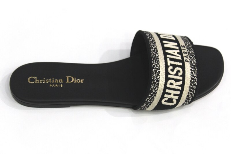 CHRISTIAN DIOR  Canvas Dway Slide Sandals, BLACK