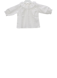 Chloe Frill Round Neck Long Sleeve Blouse for Girls, 6M, White