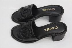 CHANEL   LAMBSKIN LEATHER MULES, BLACK