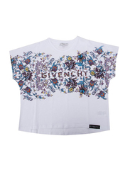 Givenchy Floral Print Round Neck Short Sleeve T-Shirt for Girls, 10A, White