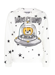 Moschino Logo Hooded Neck Long Sleeves Hooded Sweatshirts for Women, 44 EU, White