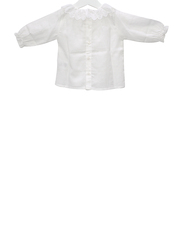 Chloe Frill Round Neck Long Sleeve Blouse for Girls, 6M, White