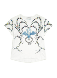 Givenchy Three Headed Bird Print Round Neck Short Sleeve T-Shirt for Girls, 12A, White