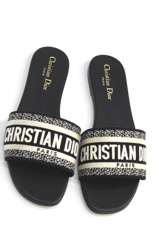 CHRISTIAN DIOR  Canvas Dway Slide Sandals, BLACK