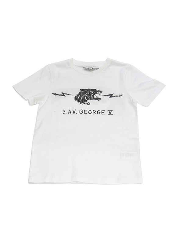 Givenchy Lion Logo Print Round Neck Short Sleeve T-Shirt for Girls, 10A, White