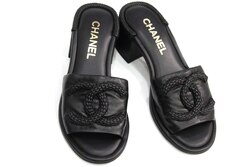 CHANEL   LAMBSKIN LEATHER MULES, BLACK