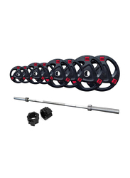 1441 Fitness 7 Feet Olympic Size Barbell Bar with Plates set, 120KG, Black/Silver