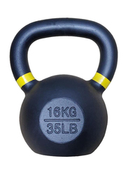1441 Fitness Powder Coated Cast Iron Kettle Bell with LB and KG Markings, 16KG, Black/Yellow