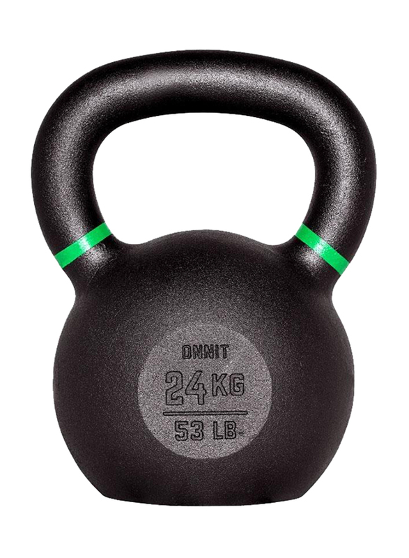 1441 Fitness Powder Coated Cast Iron Kettle Bell with LB and KG Markings, 24KG, Black/Green