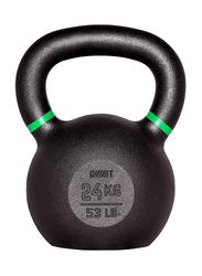 1441 Fitness Powder Coated Cast Iron Kettle Bell with LB and KG Markings, 24KG, Black/Green