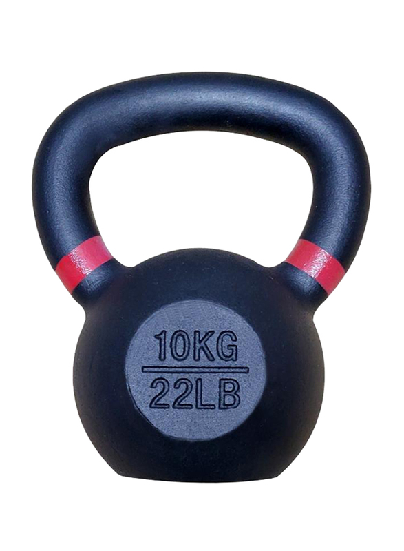 1441 Fitness Powder Coated Cast Iron Kettle Bell with LB and KG Markings, 10KG, Black/Red