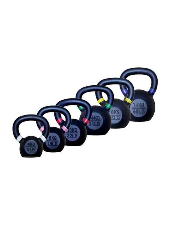 1441 Fitness Powder Coated Cast Iron Kettle Bell with LB and KG Markings, 6KG, Black/Blue