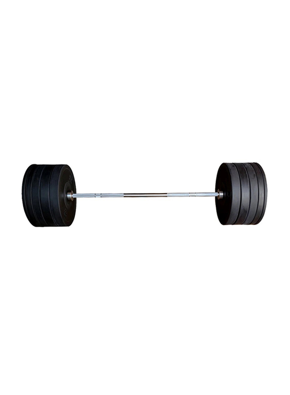 1441 Fitness 7 Feet Olympic Bar with Rubber Bumper Plates Set, 160KG, Silver/Black