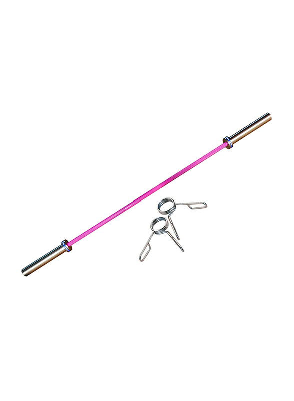 1441 Fitness Standard Heavy Duty Olympic Barbell Bar with Two Spring Collar, 72 inch, Silver/Pink