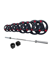 1441 Fitness 6 Feet Olympic Size Barbell Bar with Plates set, 80KG, Black/Silver