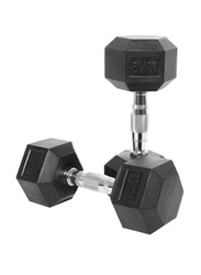 1441 Fitness Solid Cast Iron Core Rubber Coated Hex Dumbbell, 10KG, Black/Silver