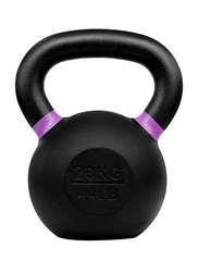 1441 Fitness Powder Coated Cast Iron Kettle Bell with LB and KG Markings, 20KG, Black/Purple