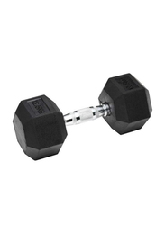 1441 Fitness Solid Cast Iron Core Rubber Coated Hex Dumbbell, 12.5KG, Black/Silver