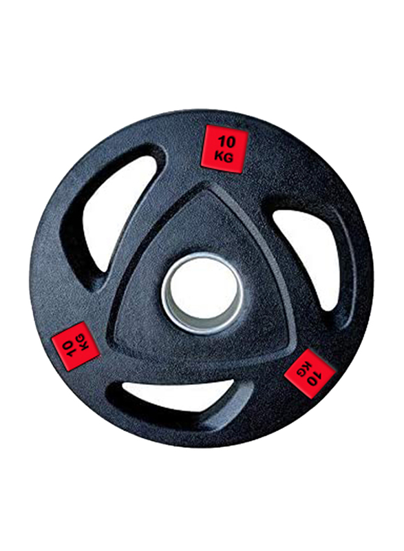 1441 Fitness Cast Iron Rubber Coating Tri-Grip Olympic Weight Plate, 10KG, Black