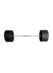 1441 Fitness 7 Feet Olympic Bar with Rubber Bumper Plates Set, 120KG, Silver/Black