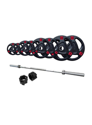 1441 Fitness 7 Feet Olympic Size Barbell Bar with Plates set, 160KG, Black/Silver